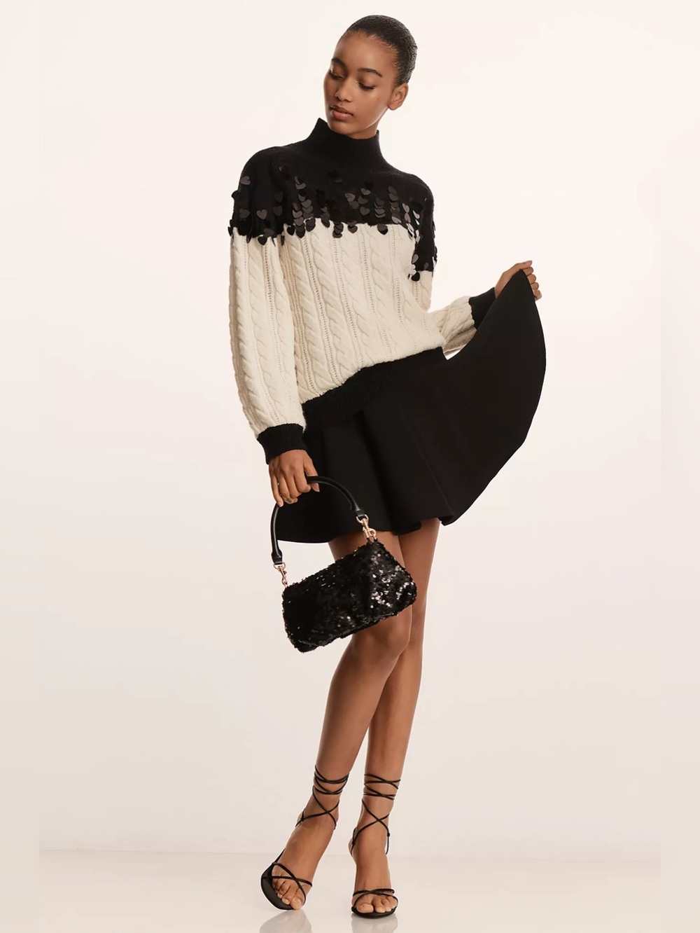 NWT Size XS - Maeve Colorblock Heart shaped Sequin Chunky Sweater (NWT US$ 188)